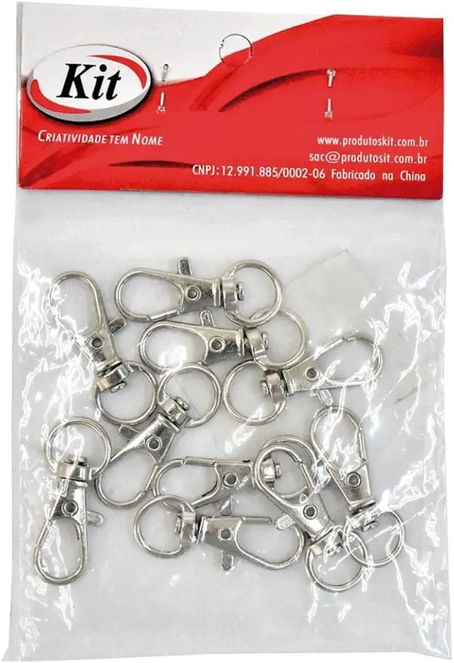 Chaveiro Mosquetão, Kit, 32 mm, Niquelado, Pacote com 10