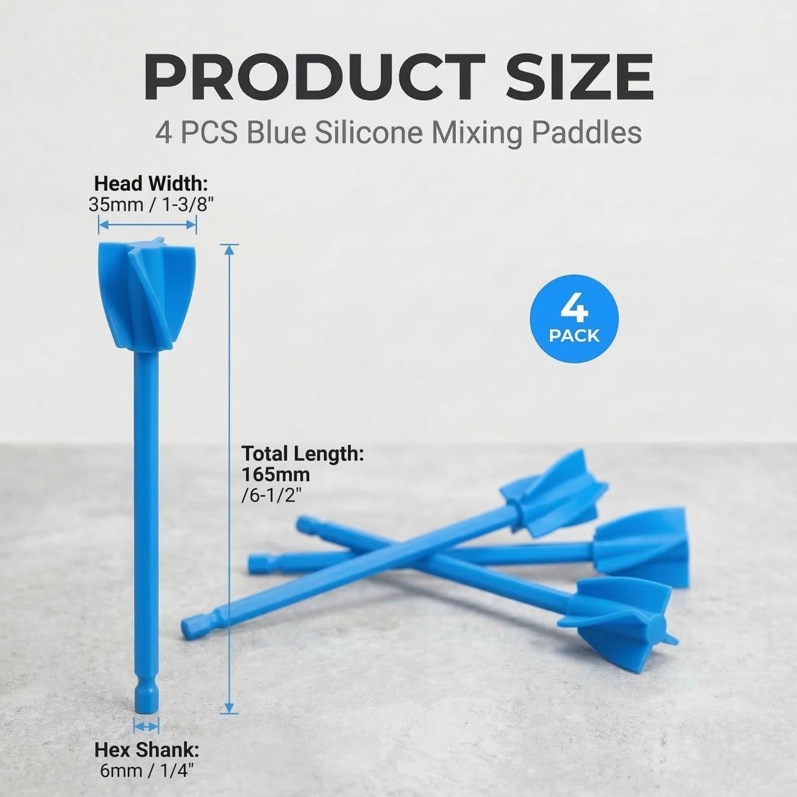 QLK 4 Piezas Mezcladores de Silicona, Paletas de Mezcla para Resina Epoxi para Taladro 1/4, Mezclador de Pintura para Pigmentos y Resina Epoxi, Accesorio Fácil de Limpiar