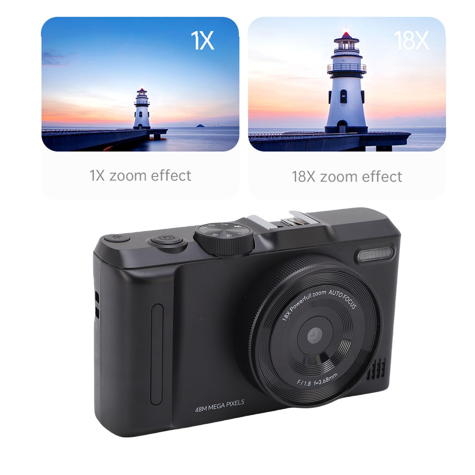 Bewinner Fotocamera Digitale 4K per la Fotografia, Fotocamera da 48MP con 3 "180 ° Flip Screen, Anti Shake, 18X Digital Zoom Vlog da Viaggio per Principianti (BLACK)