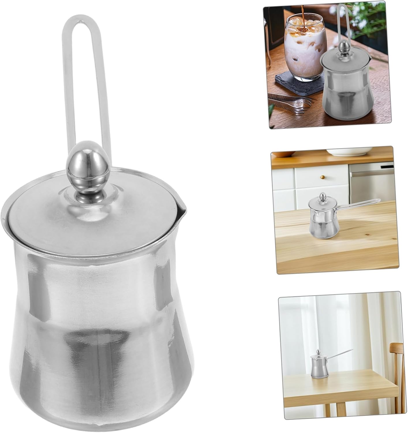 Milk Frothing Pitcher with Ergonomic Handle 550ml with Lid Stainless Steel Multi-functional Milk Jug for Coffee Latte Art and Outdoor Activities
