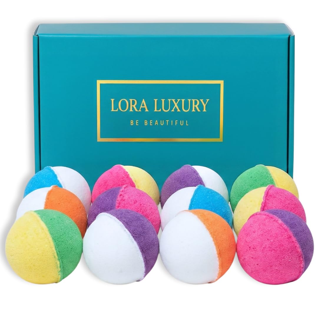Set 12 Bombe da Bagno LORA LUXURY – Sfere Effervescenti Colorate e Profumate – Idea Regalo Donna Elegante – Esperienza Spa a Casa