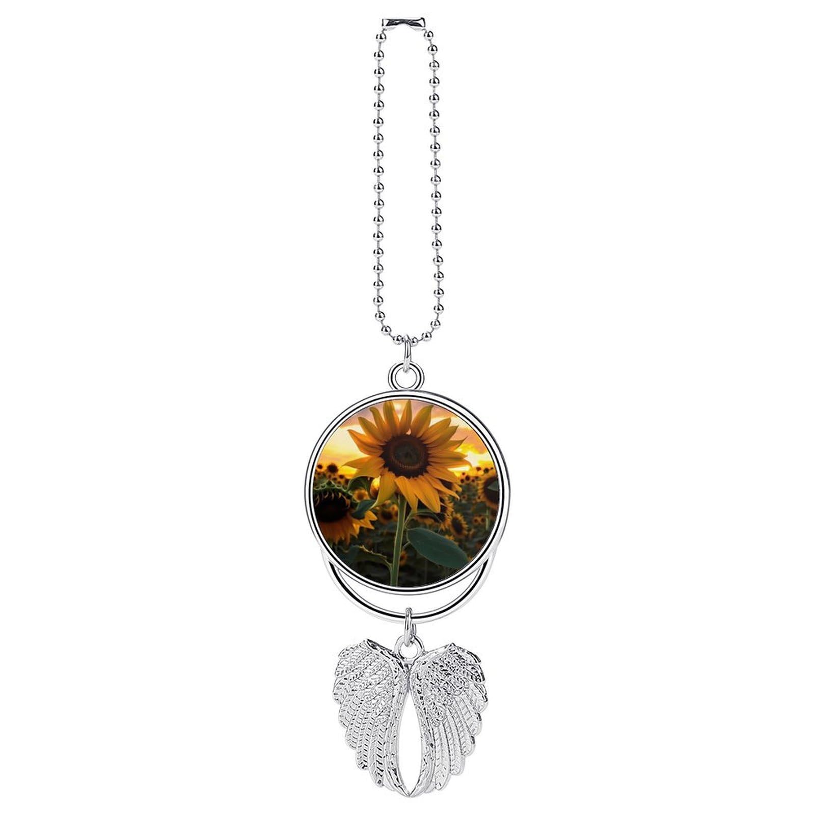 Farm Sunflower Car Charm Alloy Car Rear View Mirrors Hanging Ornaments Stylish Car Pendant Funny Auto Hanging Accessories Car Hanging Ornaments Gift for Women Men