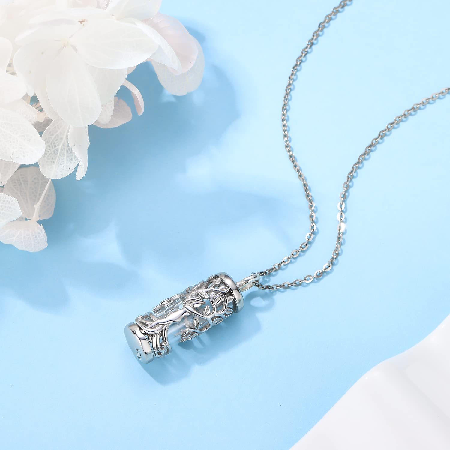 Collana Urna per Ceneri, Ciondolo Albero della con Medaglione in Argento Sterling 925, Collana di Gioielli Cremazione per Ceneri Regali per Donna Uomo Mamma Ragazze