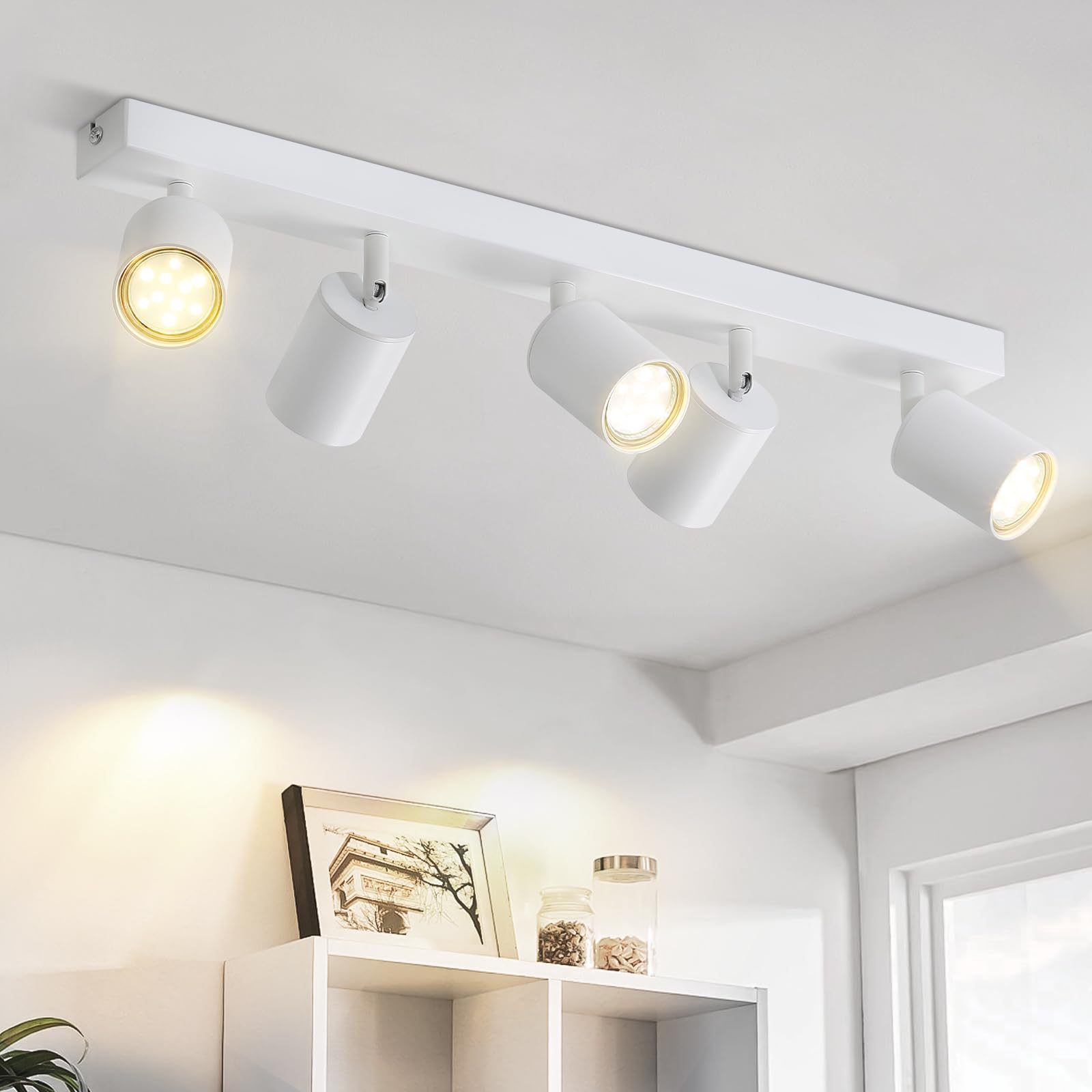 Glitzerlife Lámpara de techo 5 focos blanco foco de techo GU10 lámpara | giratoria 350°lámpara de dormitorio lámpara de cocina lámpara de salón pasillo máx. 25 W sin bombilla