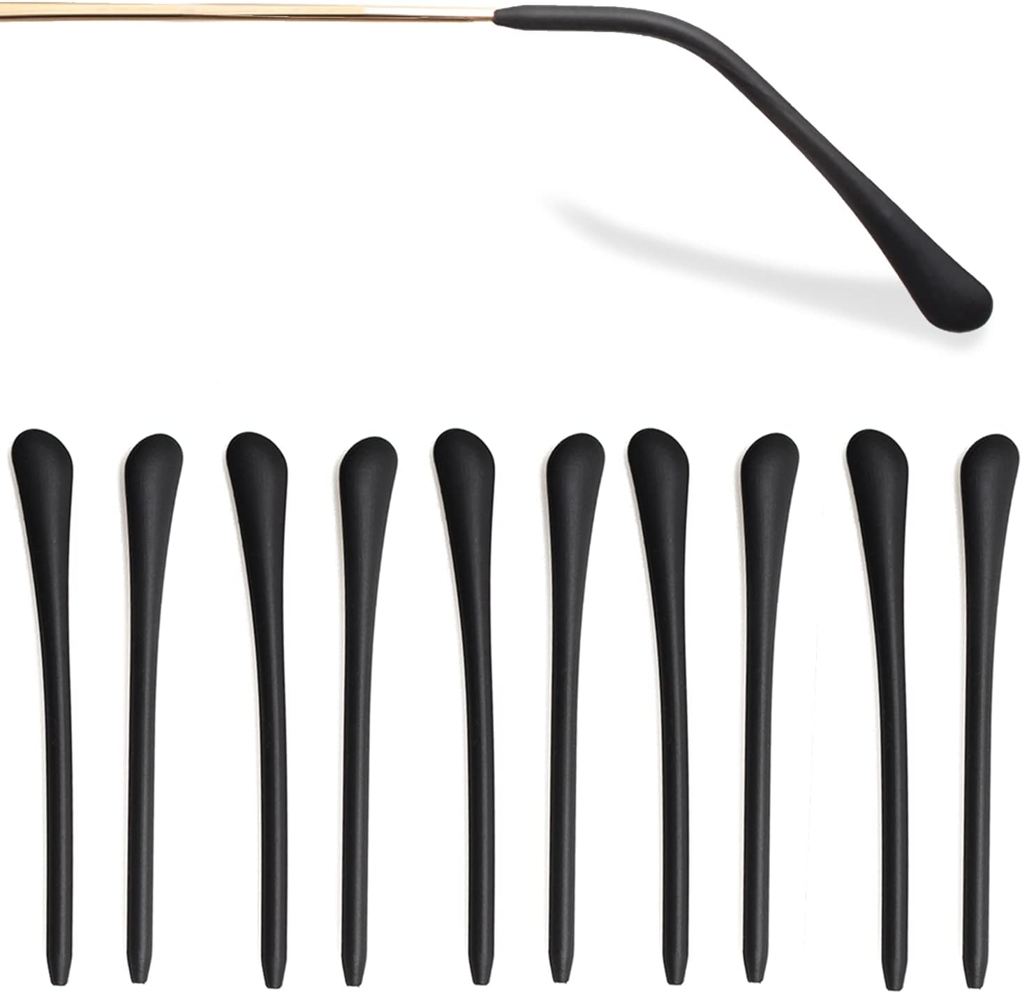 KECHIO Silicone Anti-Slip Eyeglass End Tips Ear Sock Pieces Tube Replacement for Thin Metal Eyeglass Legs, Black