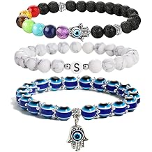 Evil Eye Bracelets 7 Chakra Bracelet Initial Letter Lava Stone Crystal Bracelet for Women Men Hamsa protection Jewelry