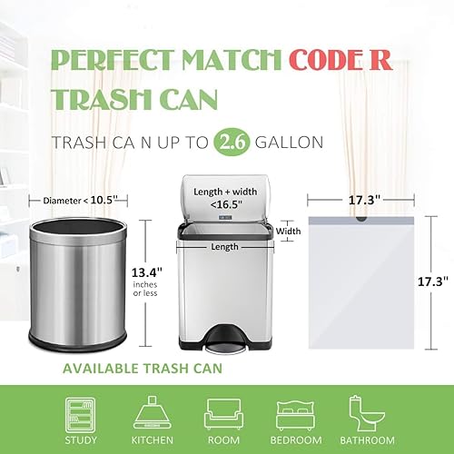 Miniatura 2 de Teivio - Bolsas de basura de 2.6 galones, 220 unidades, con cordón fuerte, bolsas de basura para baño, bolsas de plástico pequeñas para oficina en