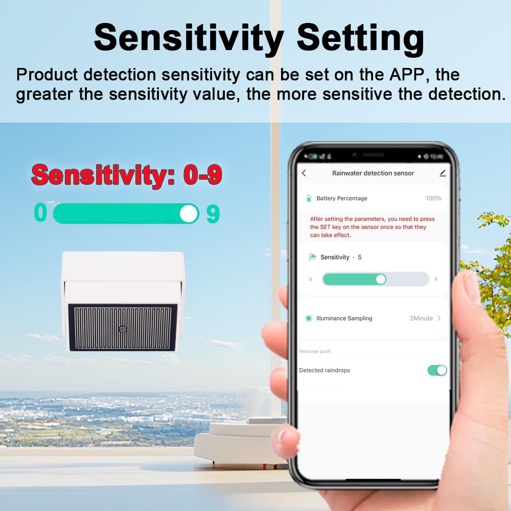 Haozee Tuya Zigbee Sensore Pioggia con Sensore Luce, Richiede TUYA HUB, Supporta Zigbee2mqtt Home Assistant, IPX4 Impermeabile per Uso Esterno