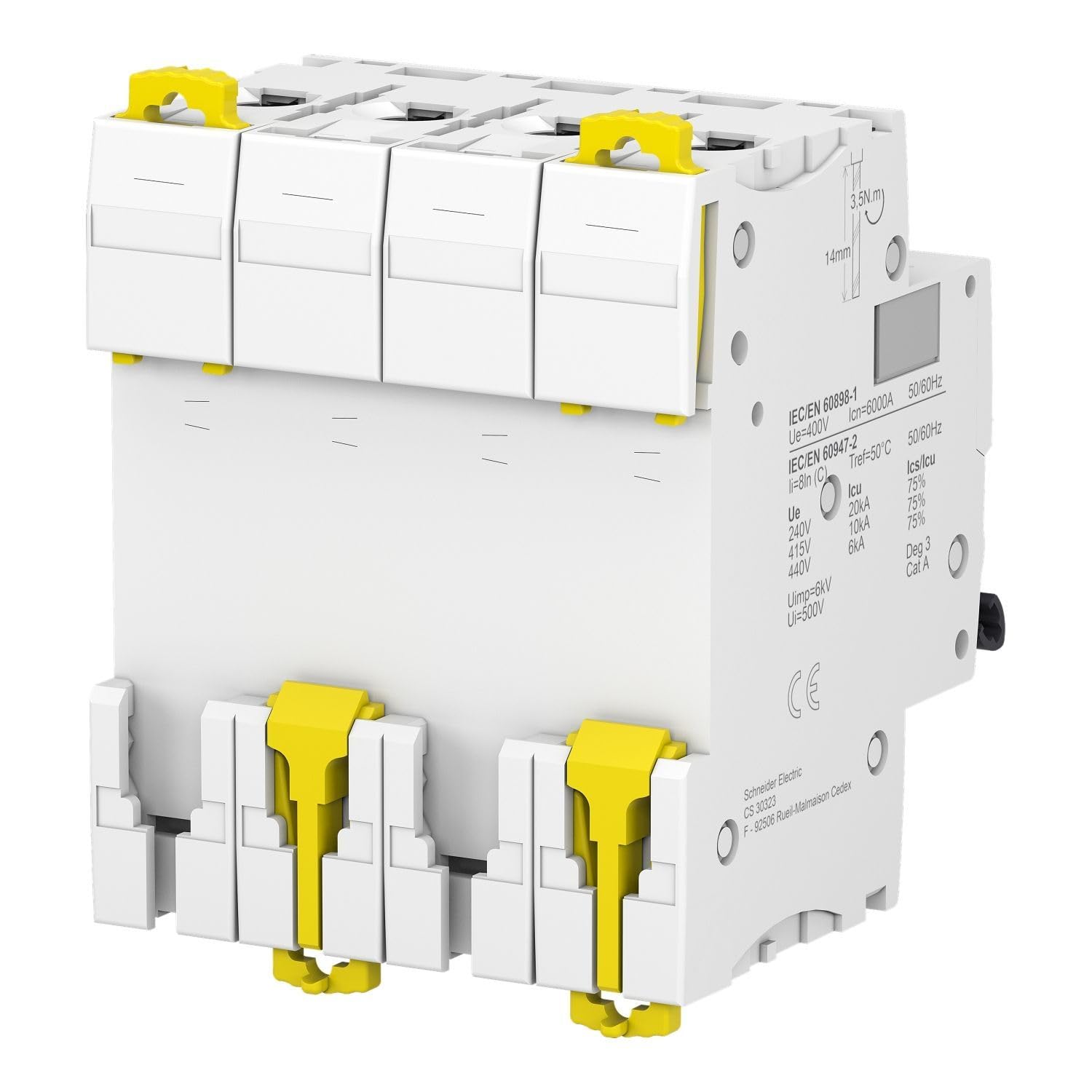 Schneider Electric a9 °F74432 IC60 N disjoncteur, acti9, courbure C, 4P, 85 mm Hauteur X 72 mm largeur X 78.5 mm profondeur, 32 A Courant, 50/60 HZ, Blanc