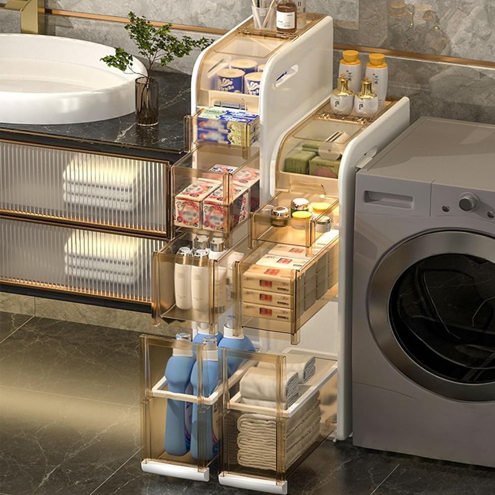Armadietto da bagno con cassetti trasparenti, mobile alto autoportante per cucina, corridoio, soggiorno, lavanderia