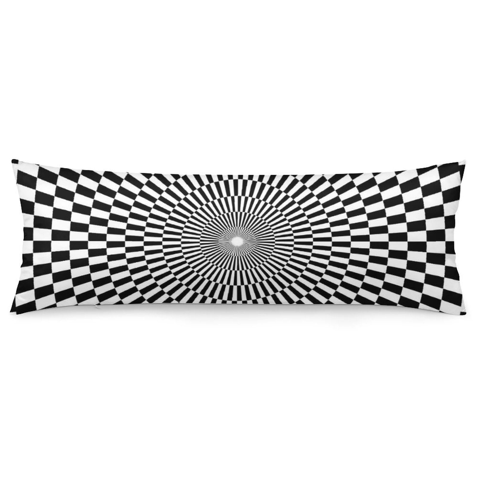Black White Psychedelic Vortex Plaid Body Pillow Cover Lightweight Long Pillow Case for Cushion Sofa Living Room Bed 20