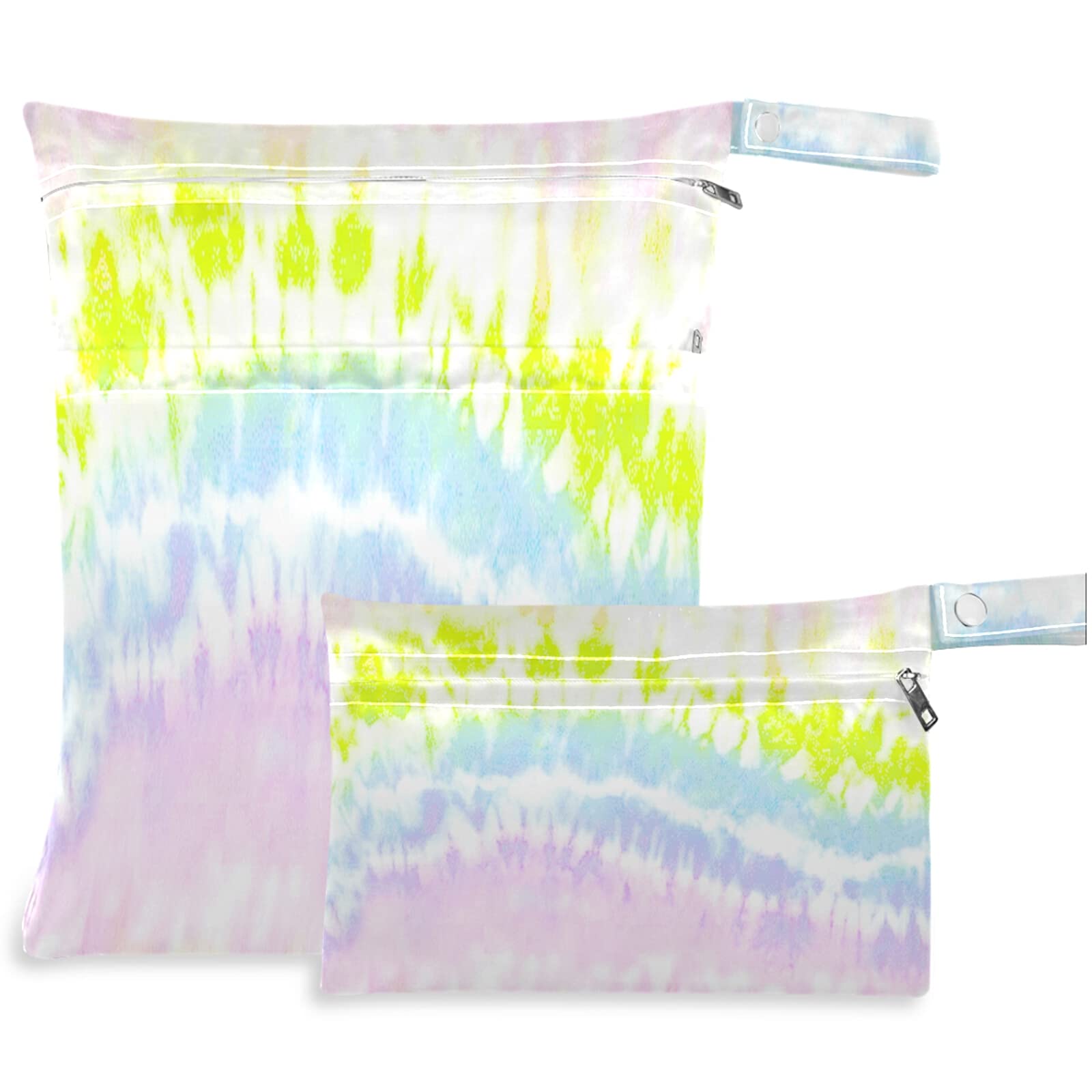 visesunny Rainbow Ink Tie Dye 2Pcs Wet Bag with Zippered Pockets Washable Reusable Roomy Diaper Bag for Travel,Beach,Daycare,Stroller,Diapers,Dirty