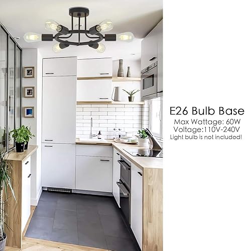 Miniatura 4 de 6 Luces Lámpara de Araña Sputnik Modernas Accesorios de Iluminación Modernas Lámpara de Techo Negra Montaje Semiempotrado Luz de Techo Industrial