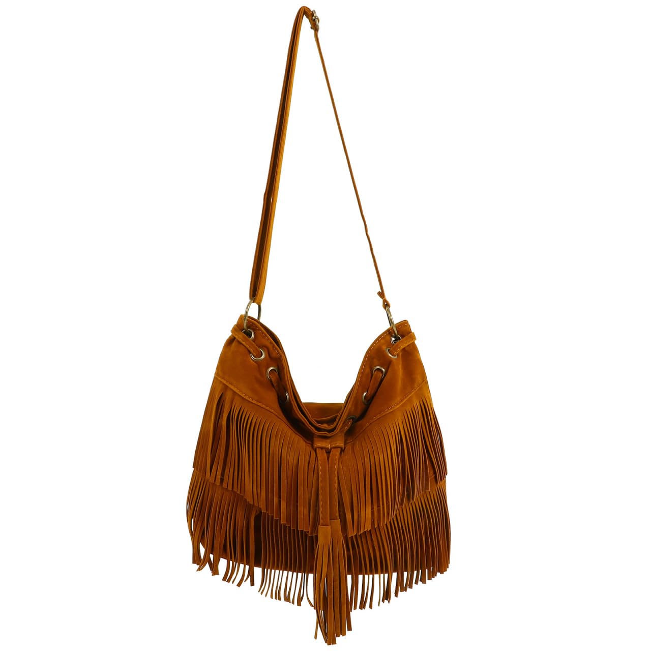 VALICLUD 2 Stücke Retro Tasche Fransen Eimer Tote Frauen Damen Cross-Body Schulter Handtasche Mode Quasten für