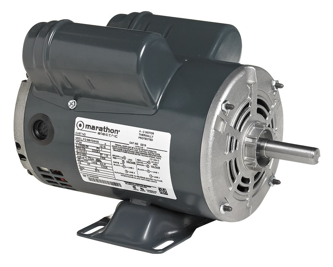Marathon I127 145T Frame Open Drip Proof 145TBDR5337 General Purpose Motor, 2 hp, 1800 RPM, 115/208-230 VAC, 1 Phase, 1 Speed, Ball Bearing, Rigid Base, Capacitor Start