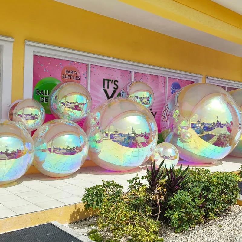 Pelotas Espejadas Inflables Gigantes de PVC Brillantes para Eventos, Bodas, Fiestas, Publicidad y Decoración de Escenario Colgante o de Pie (Arcoíris, 5 piezas - 2ft+3ft+4ft+5ft+8ft + bomba) miniatura 7