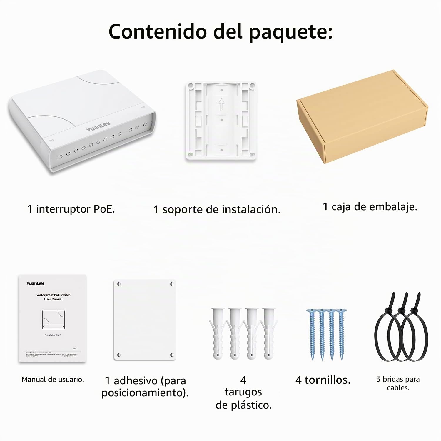 YuanLey Switch PoE Gigabit de 8 Puertos Ethernet Impermeable al Aire Libre Conmutador de Red No Administrado 1000Mbps, 120W de Potencia Incorporada, Soporte IEEE802.3af/at y Plug & Play