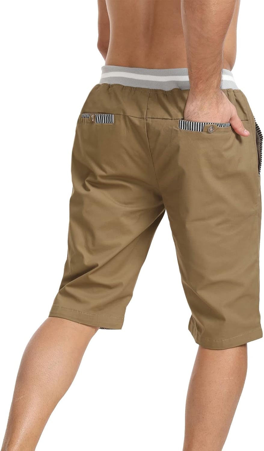 JustSun Mens Shorts Casual Classic Fit Cotton Summer Beach Shorts with Elastic Waist and Pockets - Image 2