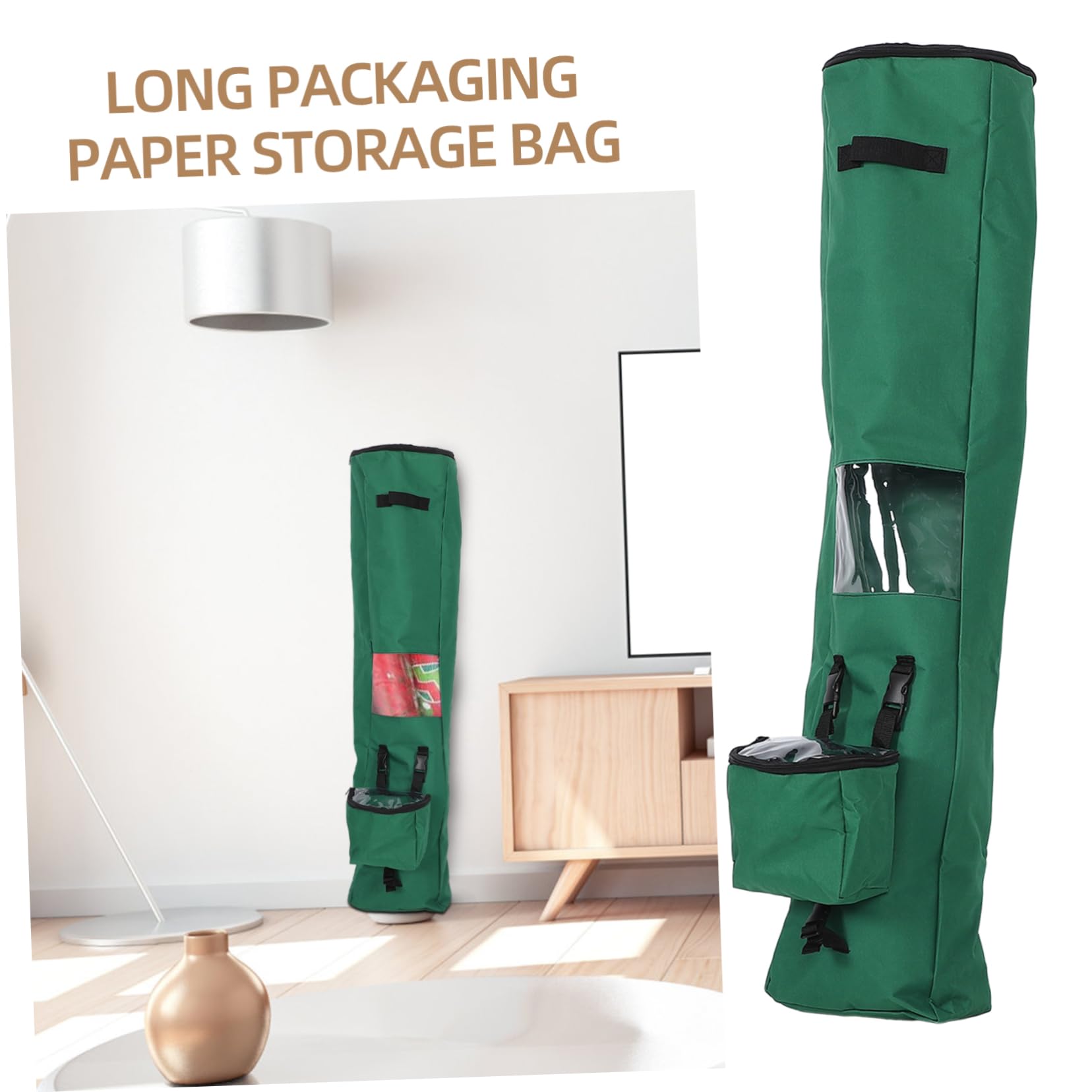 Beavorty Grüner Geschenkpapier Organizer aus Oxford Gewebe Langer Aufbewahrungsbeutel für Snacks und Süßigkeiten Wiederverwendbar für Weihnachten und Feste