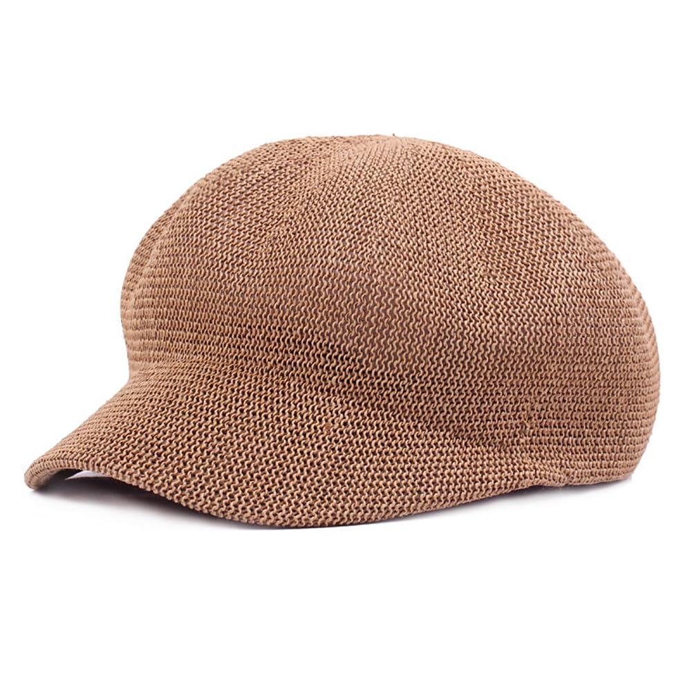 Katutude Unisex Breathable Mesh Newsboy Cap Breathable Summer Hat Cabbie Driving Hunting Hats Beret Cabbie Cap for Men & Women Khaki