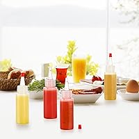 Vista 5 de Bekith 40 Pack 2 oz Plastic Squeeze Condiment Bottles with Red Tip Caps, Small Empty Refillable Bottles for Icing, Cookie Decorating, Sauces