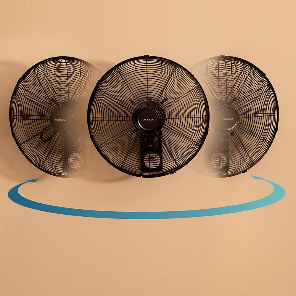 Cecotec Ventilateur Mural avec Télécommande EnergySilence 4500 Power Wall Control Black, 50W, Diamètre 45cm, 4 Pales Aérodynamiques, Écran LED, 3 Vitesses, Minuterie 8h, Oscillation Automatique