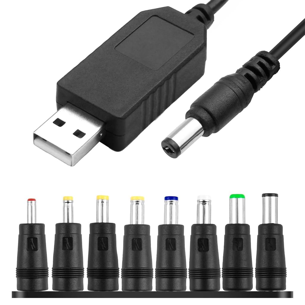 Verilux® USB to DC 12V Cable USB to DC Power Charger Cord with 8 Interchangeable DC Connectors, Multi-Tip 12V Adapter Cable for Small Electronics & Portable Devices, 1M/3.3ft-image-36