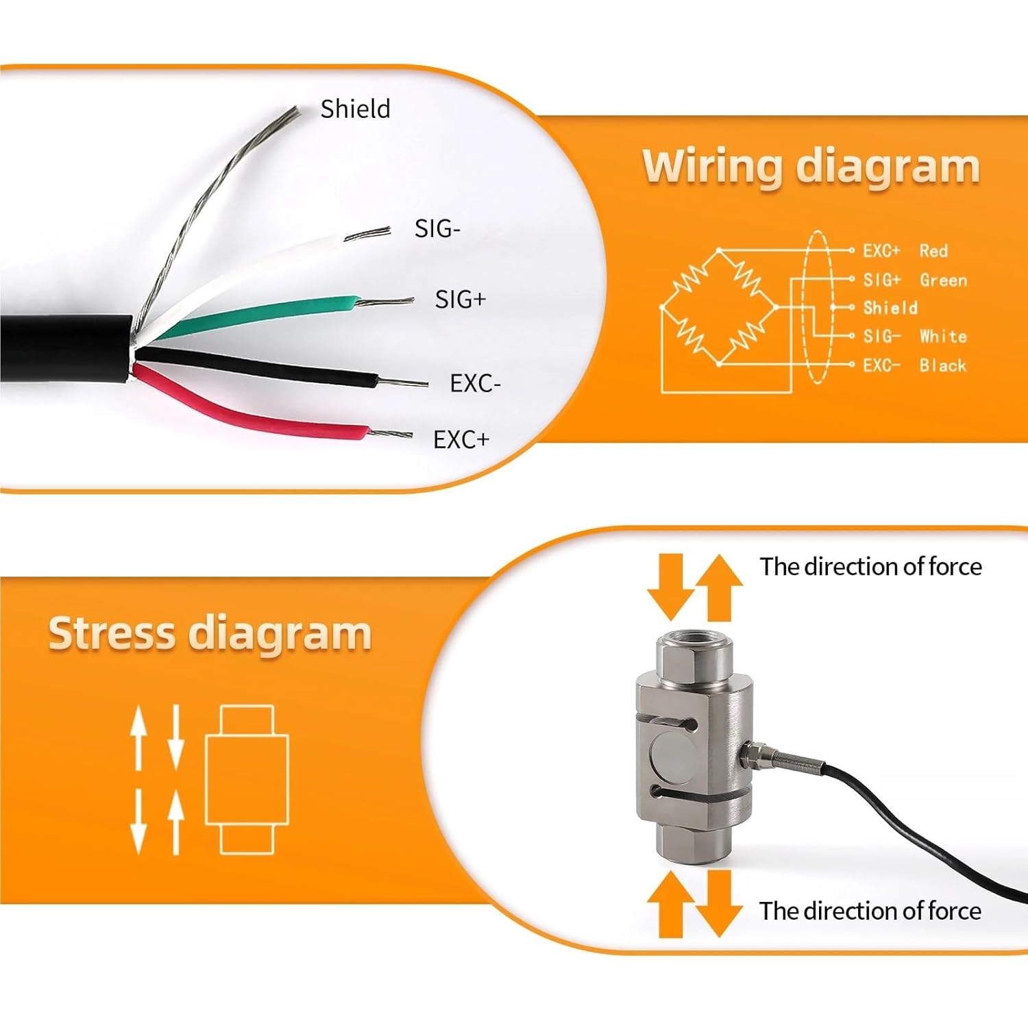 S Type Load Cell Column Sensor HX711 AD Module Weight Sensor Electronic Scale 200KG 300KG 500KG 700KG 1T 2T 3T 5T 10T 20T(Range 0-3T)