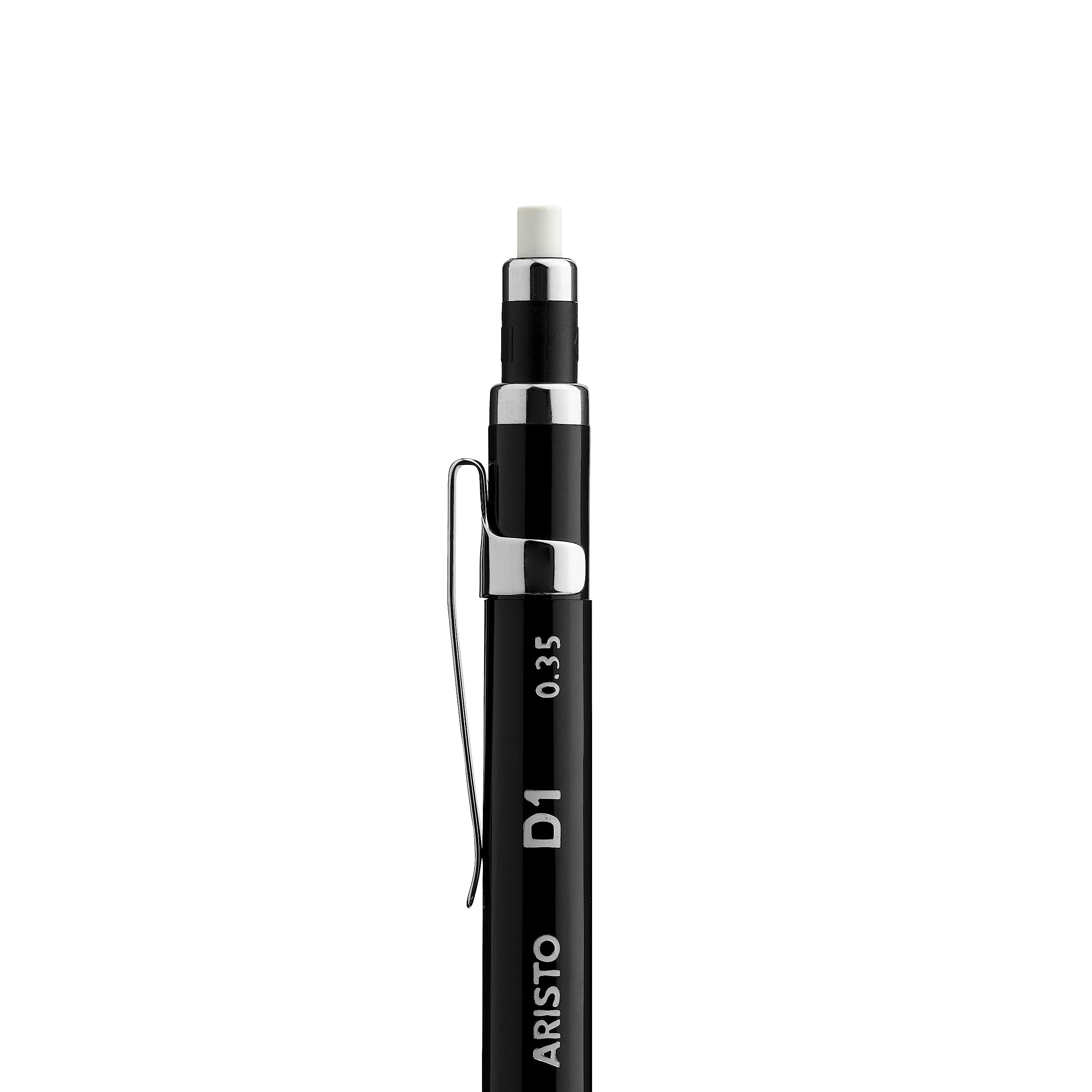Aristo AR82503 Druckbleistift D1 0,35 mm (Ergonomische Griffzone, starre Minenführung, Härtegrad Mine HB, integrierter Radiergummi) schwarz, 10 Stück