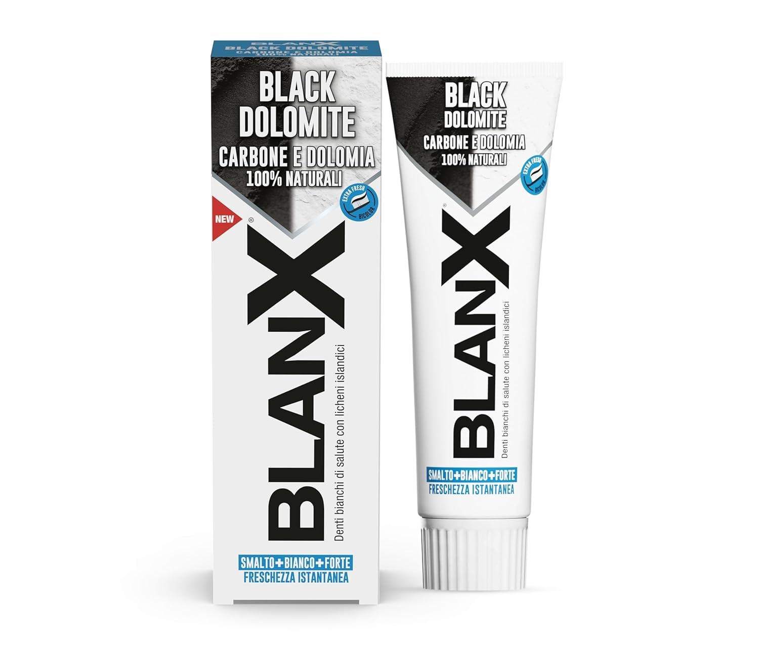 BlanX Black Dolomite Zahnpasta mit Aktivkohle, 75ml, 12er Pack,+ keyring italy shop service