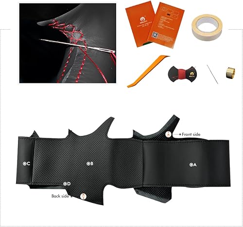 Vista 21 de MEWANT Funda de cuero artificial para volante de automóvil para Nissan Altima 2013-2018 / Rogue 2014-2016 02.Beige Artificial Cuero + Hilo Blanco