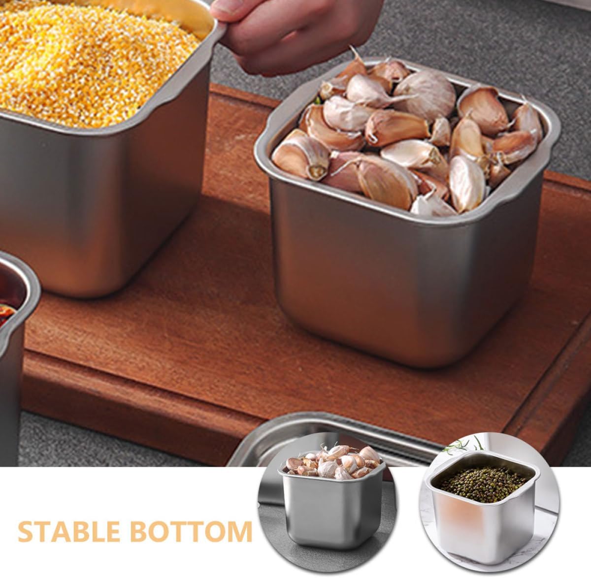 Stainless Steel Condiment Pot Storage Large Opening with Lid
