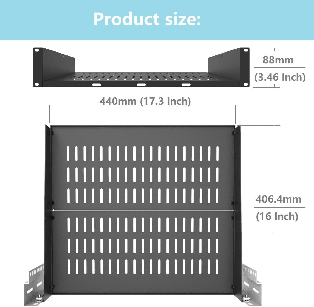 Jingchengmei 2U Disassembled Server Rack Shelf- Universal Vented Rack Mount Cantilever Tray for 19-inch Networking Cabinet or Server Rack-16 Inch Deep Black (2U16InD)