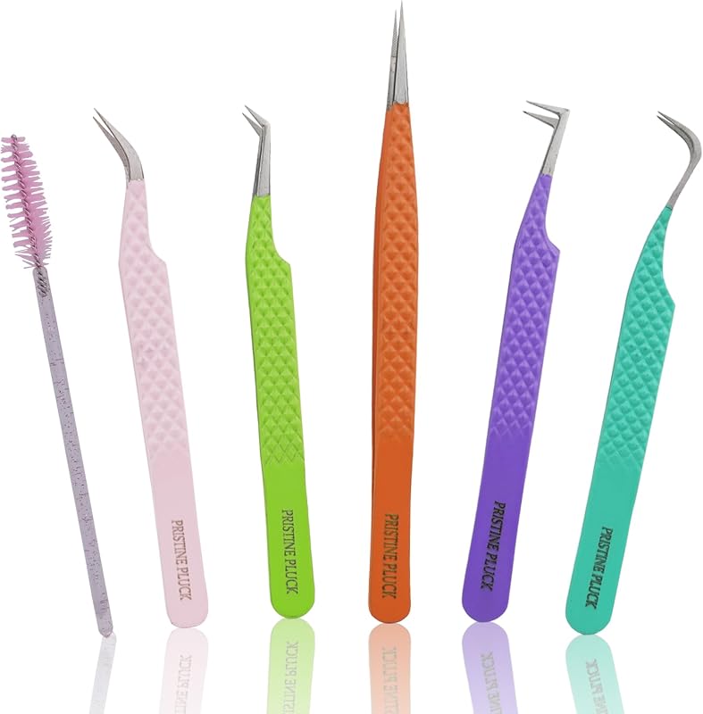 Conjunto de 5 pinças para extensão de cílios PRISTINE PLUCK, aço inoxidável, modelo PP-EBTS-MODERN