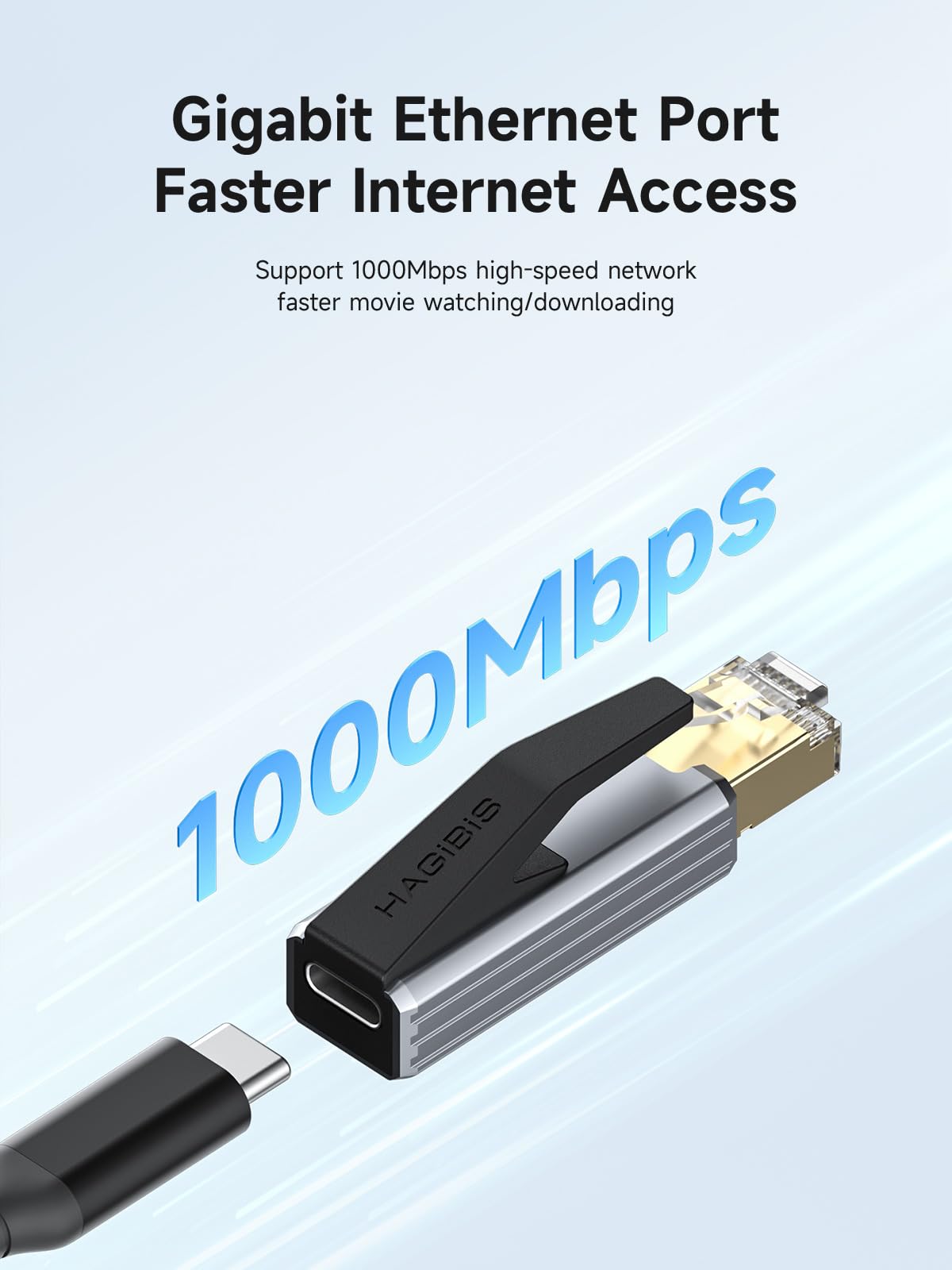 Hagibis USB C to Ethernet Adapter, Portable 1Gbps Gigabit RJ45 to Type-C (Thunderbolt 4/3 Compatible) Network LAN Hub, Compatible for MacBook Pro/Air, iPhone 16 Pro/Max, iPad Pro, XPS