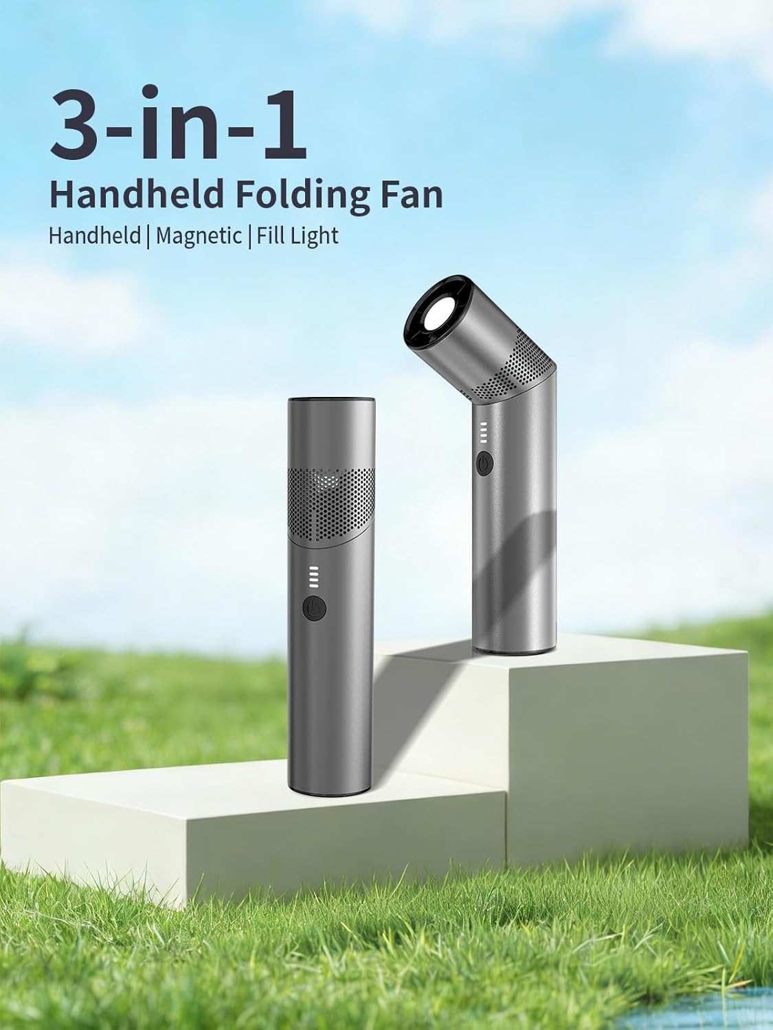 2 in 1 Handheld Fan USB Rechargeable 8 Speeds 10H Runtime 19000 RPM Powerful Cooling Personal Portable HighTurbo Rotatable Head Small Metal Fan for Summer Outdoor Travel & Gift(Space Gray)