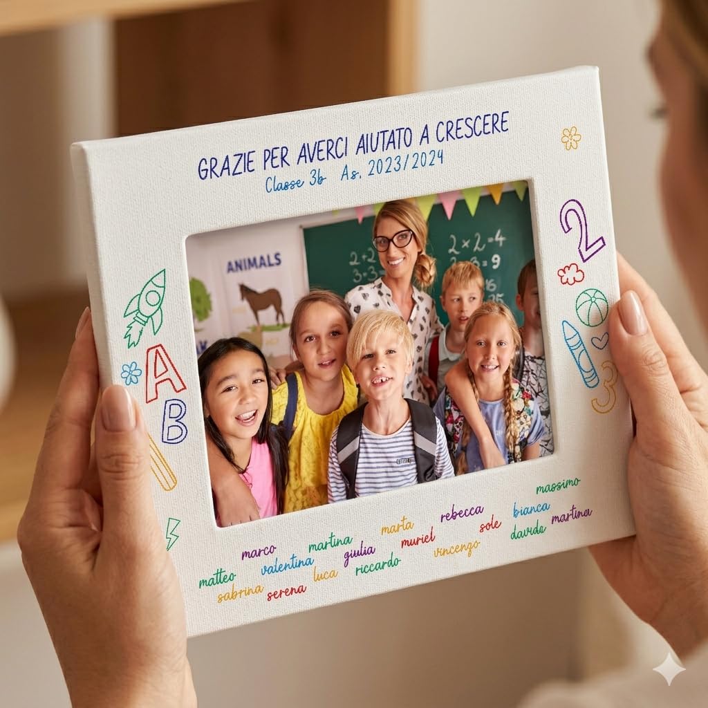 Generico Cornice Personalizzata per Maestra, Idea Regalo. Portafoto Con Stampa Foto Inclusa. Foto di Classe. Tre Formati 13x18-15x20-20x30cm (Maestra 4)