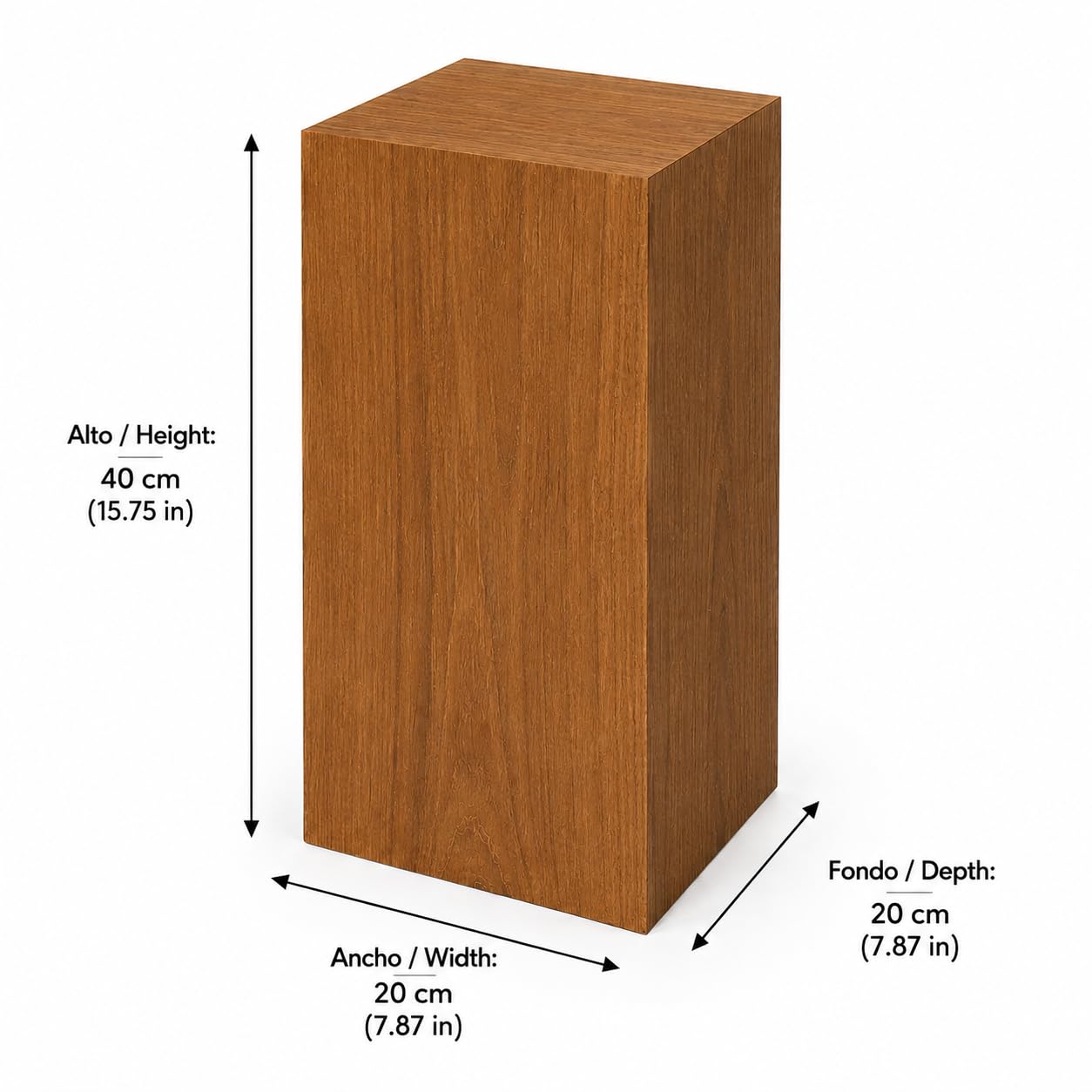Pedestal madera. Acabado Roble claro mate. Varias medidas. (20*20*40 cms)