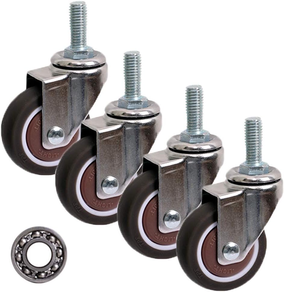 Casters, Rubber Swivel Castor Wheel,Wheels with Brakes,360° Rotation Furniture Caster,with M8 M10 Standard Stem,Ball Bearing,for Home Furniture,Office Table Cabinet Chair Wheels