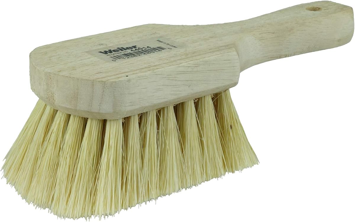Weiler 44014 8" Utility Scrub Brush, White Tampico Fill, Short Handle, Wood Block