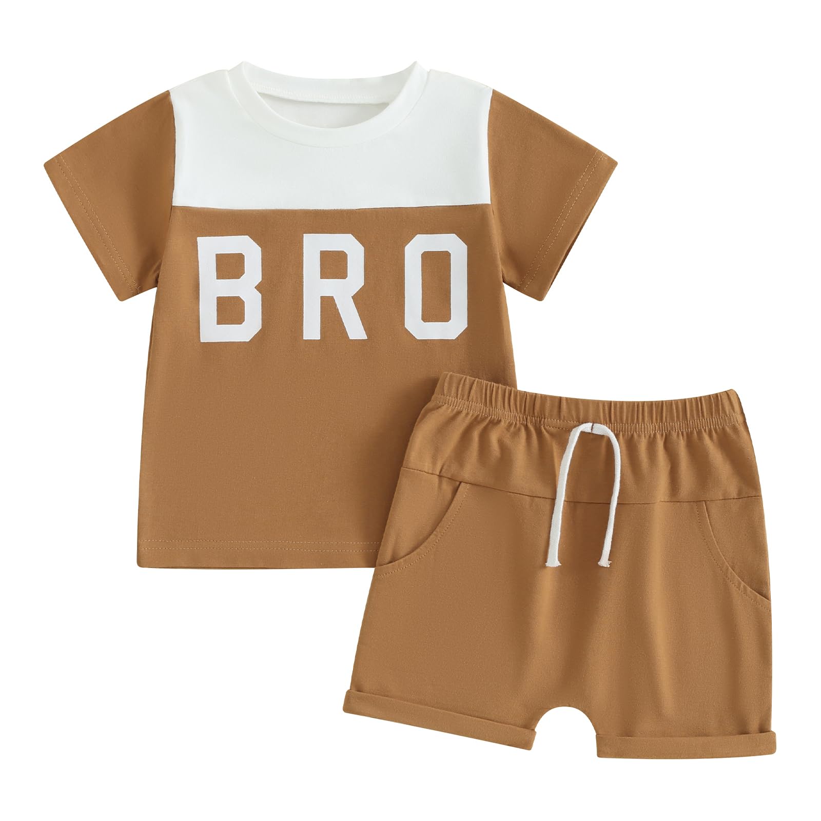 BowanadaclesToddler Newborn Baby Boy Summer Outfit Clothes Brother Sleeve Tee Shirt Top Elastic Waist Shorts Set