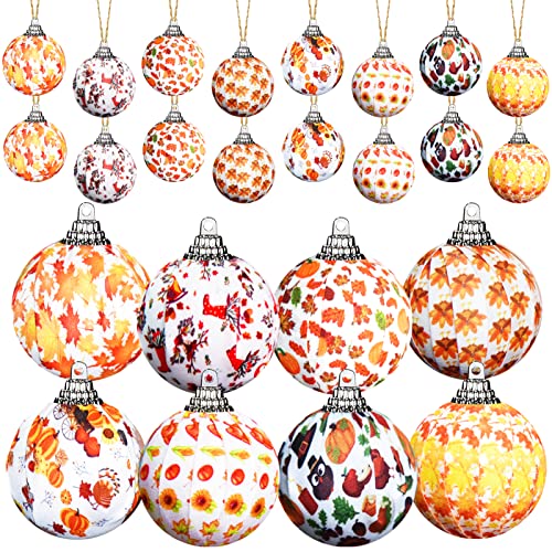 BORAMDO Herbst-Hängekugel-Ornamente, 16 Stück, Thanksgiving, hängende Kugel-Ornamente, Ahornblatt-Kürbis, Stoff umwickelte Bälle, Herbst-Hängeornamente für Herbst, Erntedankfest, Party, Heimdekoration Cover