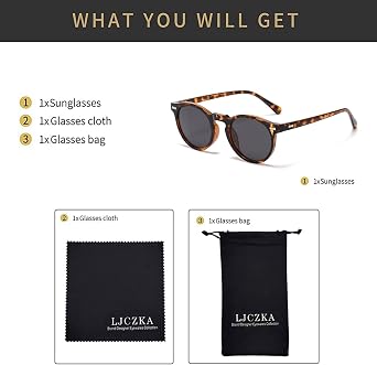 LJCZKA Retro Round Polarized Sunglasses Mens Womens UV400 Protection