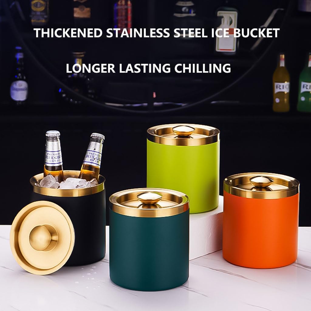 Secchio per birra con coperchio e pinze, in acciaio inox, con manici portatili, per feste, vino, birra, club, bar, matrimoni, vaschetta per il ghiaccio (arancione)