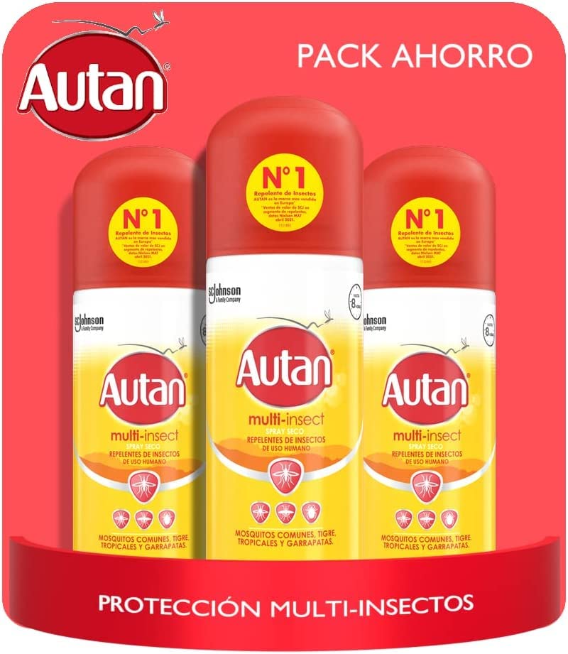 Autan® Pack Protection Plus Spray Seco Repelente de mosquitos (mosquitos comunes, tropicales y tigre), 3 Unidades