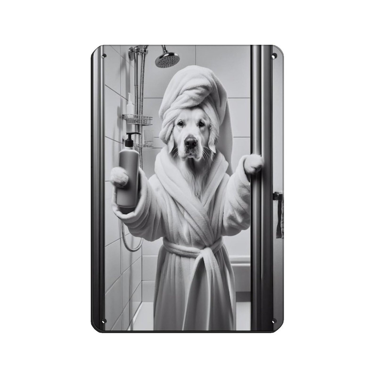 Golden Retriever Bathroom Art Poster Tin Sign Vintage Metal Pub Club Cafe Bar Home Wall Art Decoration Poster Retro 8x12inch(20x30cm)