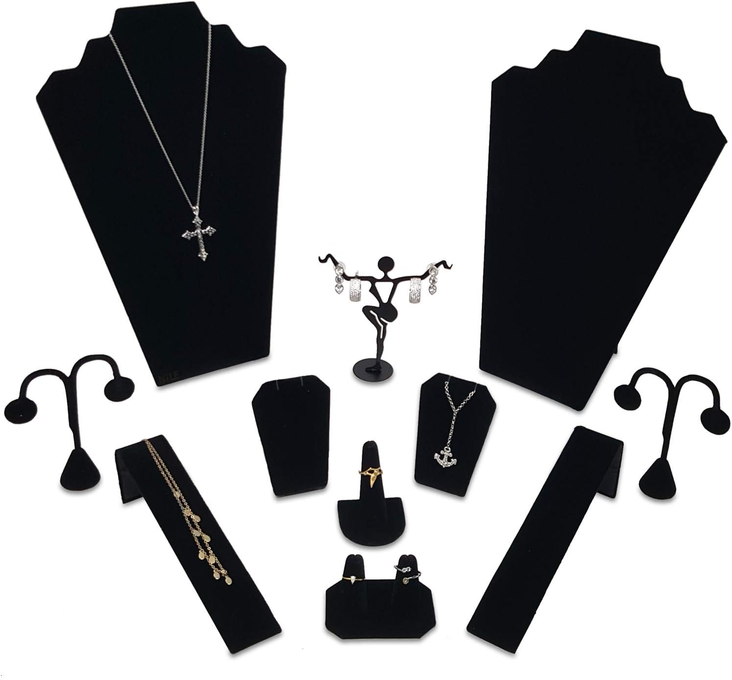 11 Pcs Black Velvet Jewelry Displays Set, Earring Holder, Necklace Display, Bracelet Set