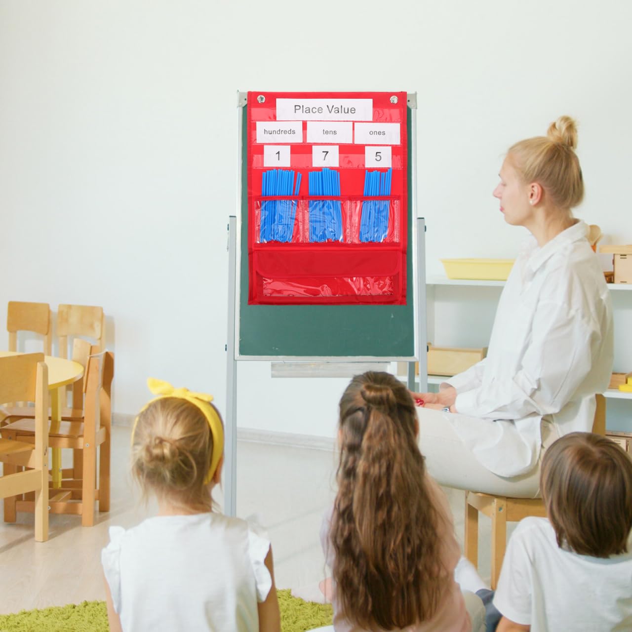 LALAFINA Tableau à Poches pour Compter avec 30 Cartes Numériques 200 Pailles 20 Élastiques Suspendu Enseignement Comptage