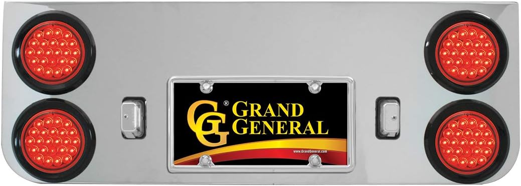 GG Grand General 91863 Red/Red Stainless Steel Rear Panel with 4 inches Pearl LED Light and Chrome Plastic Rim with Visor