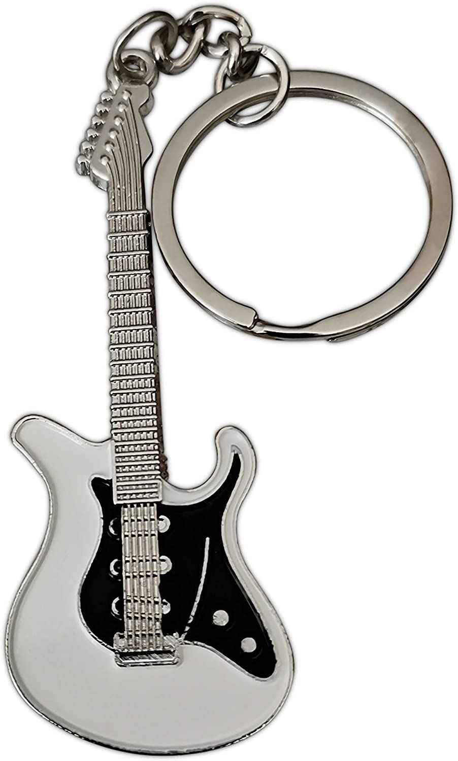 PSL Guitar Keychain Musical Instrument Black and White Pendant Keyring